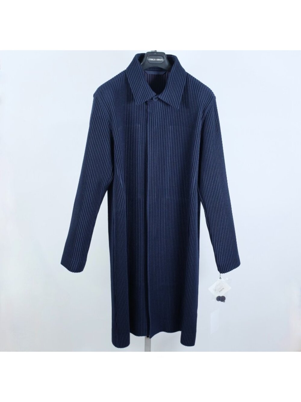 Homme Plisse Issey Miyake Jacket Coat Long sz 3 Navy Wool Like